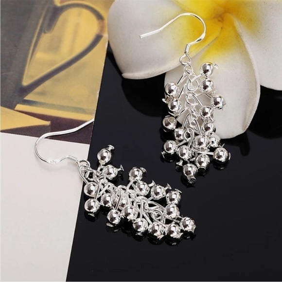 925 Sterling Silver Smooth Grape Bead Ball Earrings chandelier New - Picture 5 of 12